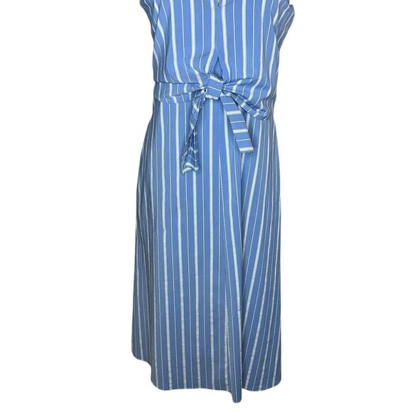Theory Striped Blue and White Bow Tie Front Midi Sleeveless Modest Dress Size 4 - Picture 8 of 12